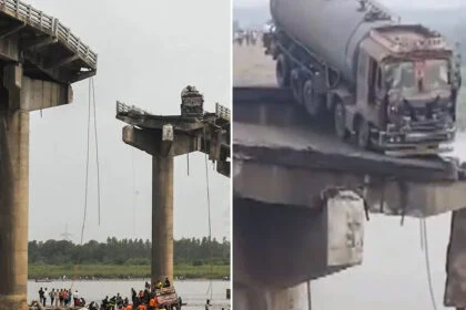 10 मरे, गुजरात, पुल, बीच से टूटा, नदी में गिरे, कई वाहन