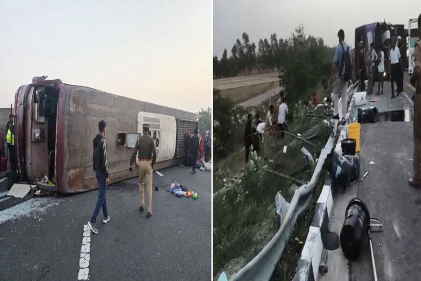 बस, सिवान, बिहार, एक्सप्रेस-वे, पलटी, दिल्ली, UP, दरोगा, कैदी, 6 मरे