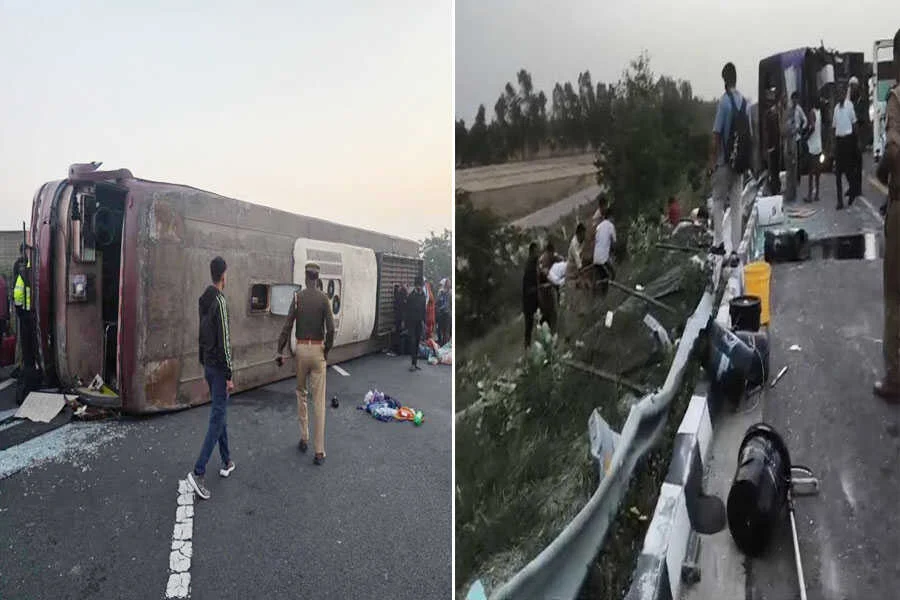 बस, सिवान, बिहार, एक्सप्रेस-वे, पलटी, दिल्ली, UP, दरोगा, कैदी, 6 मरे